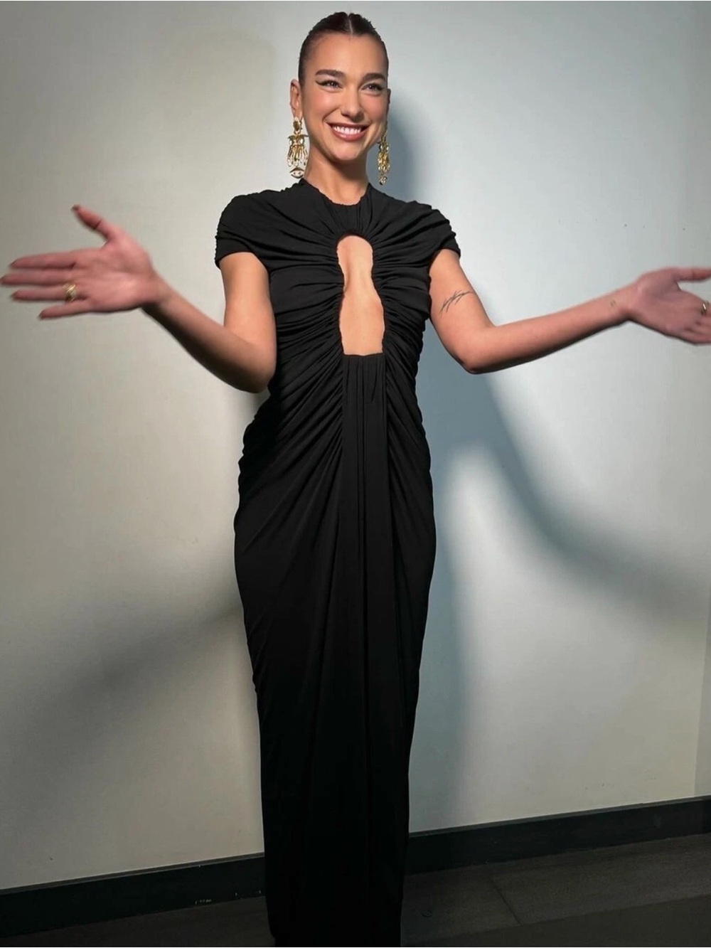 Ruched Black Mesh Maxi Dress - Women Dresses